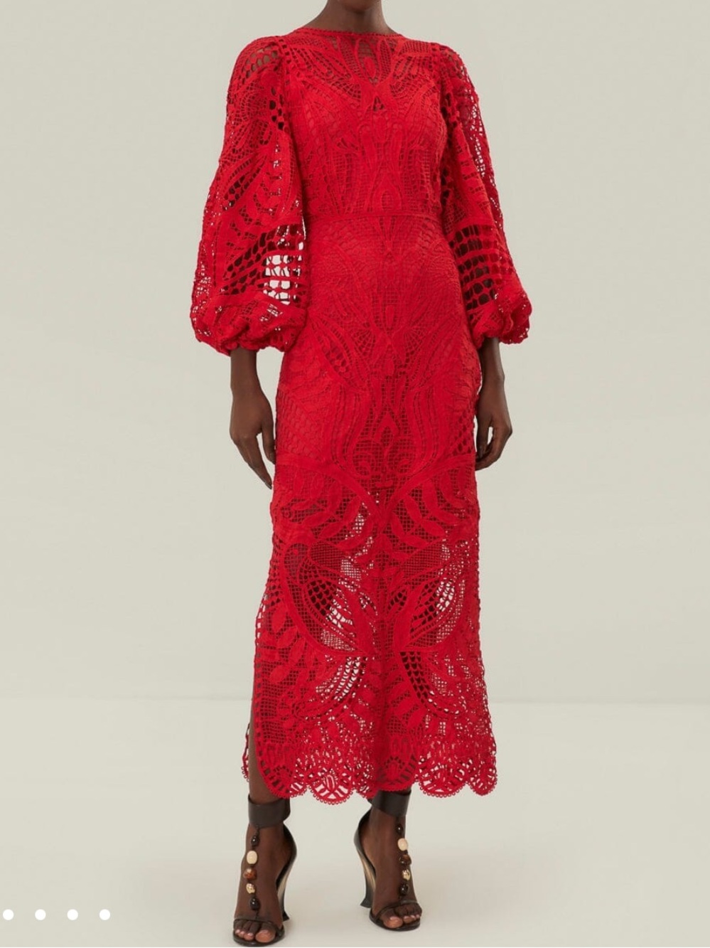 NWT Farm Rio Red Nature Guipure Midi Dress size xs